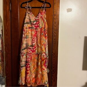 Sleeveless V-Neck Maxi Dress in Pink & Orange Floral